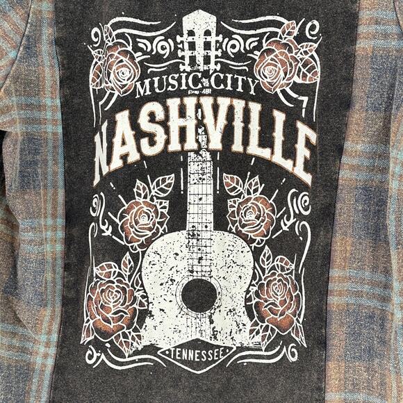 Nashville Tennessee Washed Flannel Cowgirl Shirt Girls Size Small Back Panel - Picture 2 of 5
